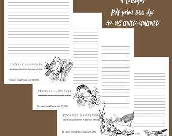 Papelería para convenciones de JW – Diseño de rama con pájaros, papel rayado (descarga digital)
