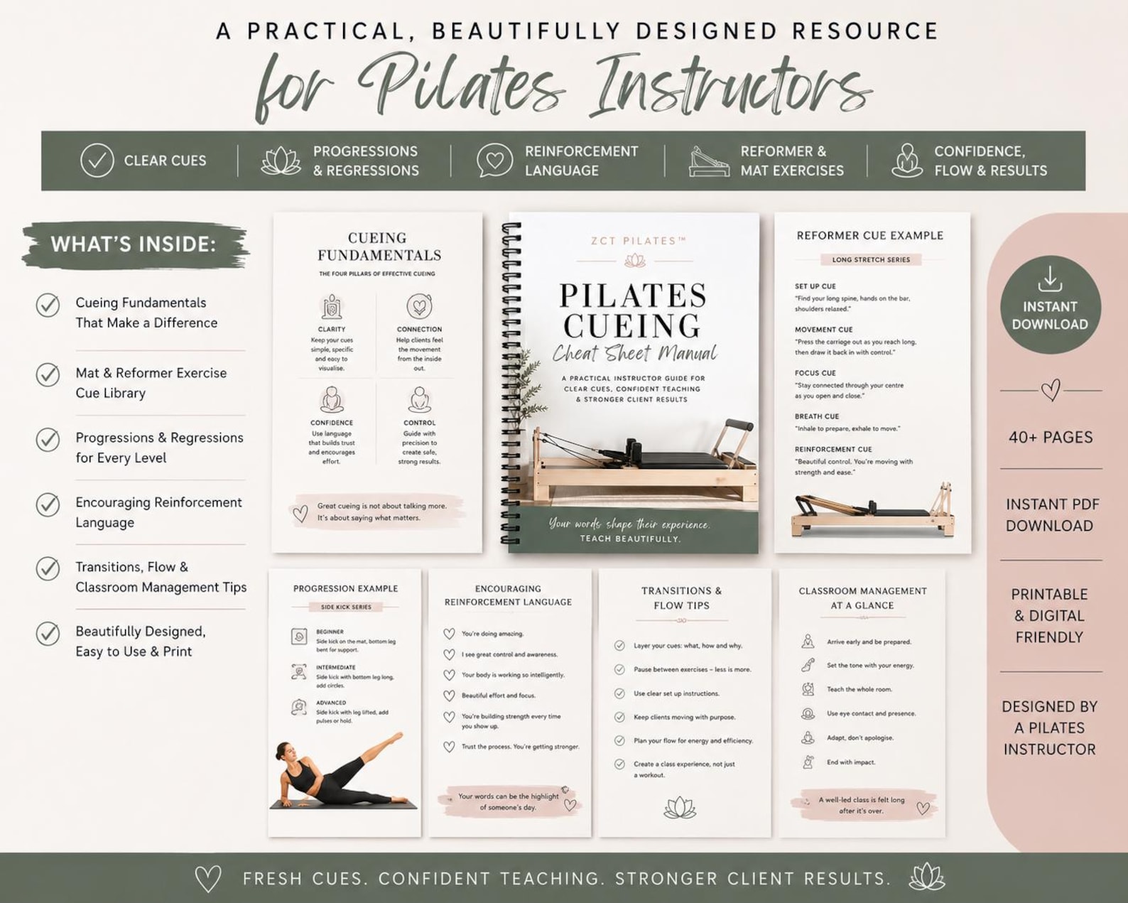 Pilates Reformer &amp; Mat Cueing Cheat Sheet Manual, Pilates Instructor Resource, - Etsy