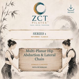 Reformer Pilates Class Plan PDF: Multi-Planar Hip Abduction and Lateral Chain | Series 1 Class 3, Script and Cards