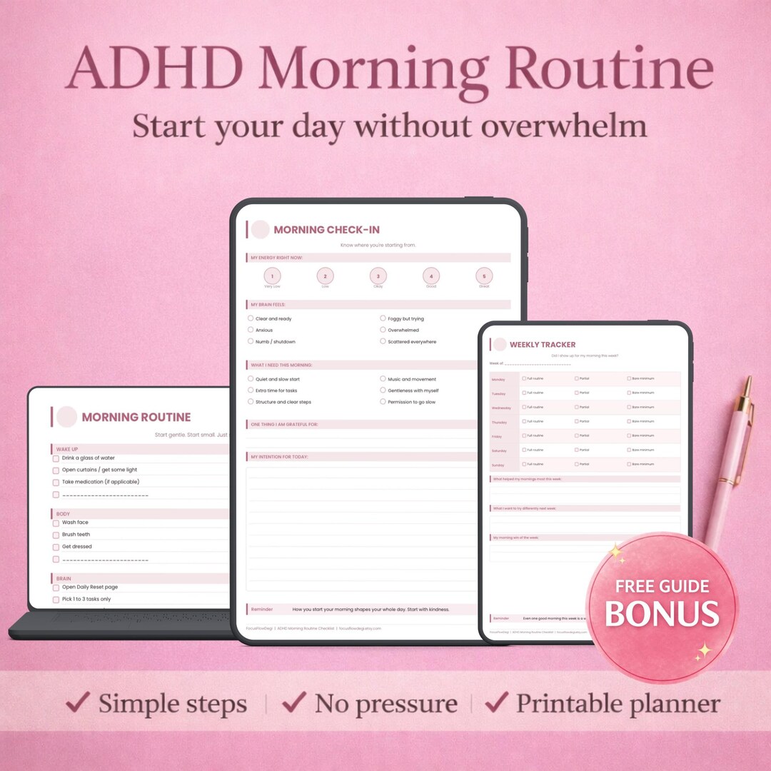 ADHD Morning Routine Checklist for Neurodivergent Adults — Dusty Pink ...
