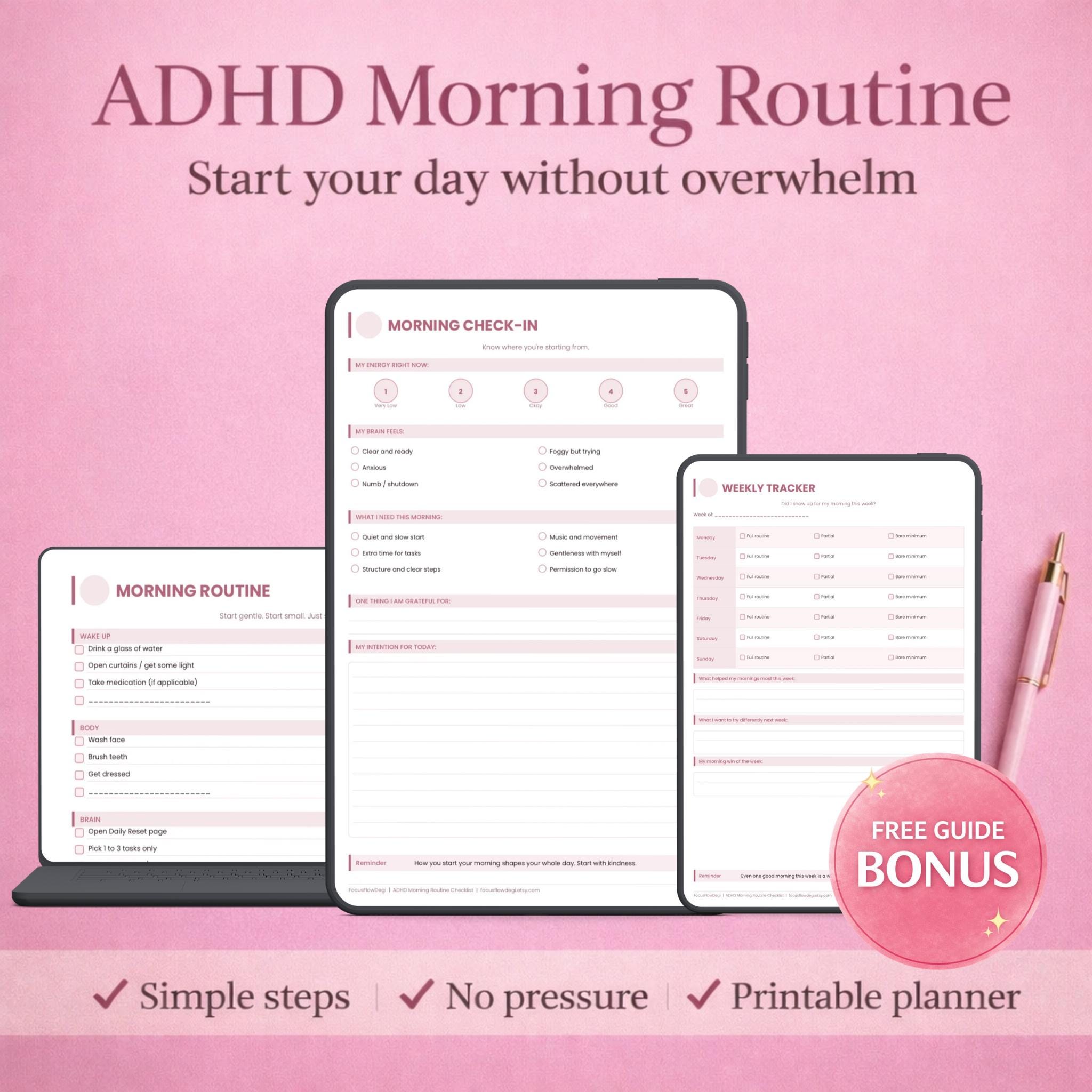 ADHD Morning Routine Checklist for Neurodivergent Adults — Dusty Pink ...