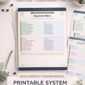 Dopamine-menuposterset: ADHD-productiviteitsmuurkunst (digitale download) | Neurodivergent activiteitenmenu | Shame-Free ADHD-zelfzorg afdrukbaar