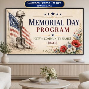 Memorial Day Program Frame TV Sign, Custom City Date