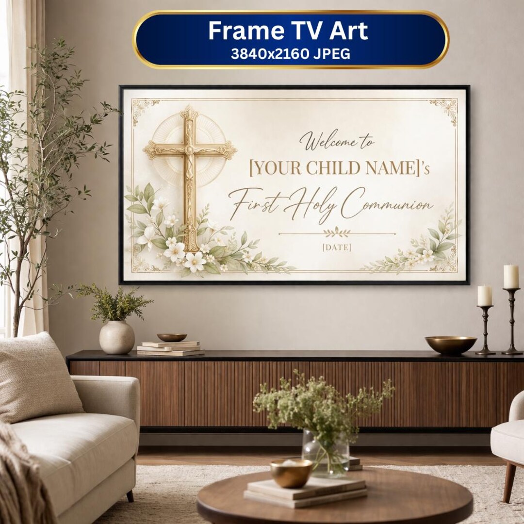 First Communion Welcome Sign First Communion Welcome Sign, Personalized Frame TV Art, Catholic Decor ...
