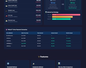 DebtFree — Foglio di calcolo per la pianificazione del rimborso del debito, confronto tra strategia Snowball e Avalanche, piano di pagamento, Google Sheets Excel