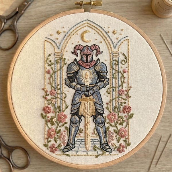 Ritter unter dem Rosenbogen Stickdatei | Anfänger Gothic Romantisch DIY Geschenk