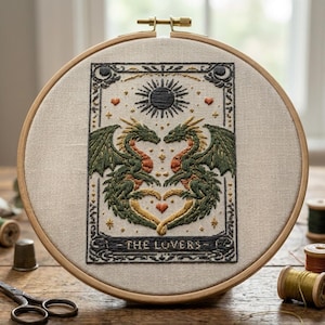 Dragon Tarot Embroidery Kit - The Lovers DIY Gift for Anniversary