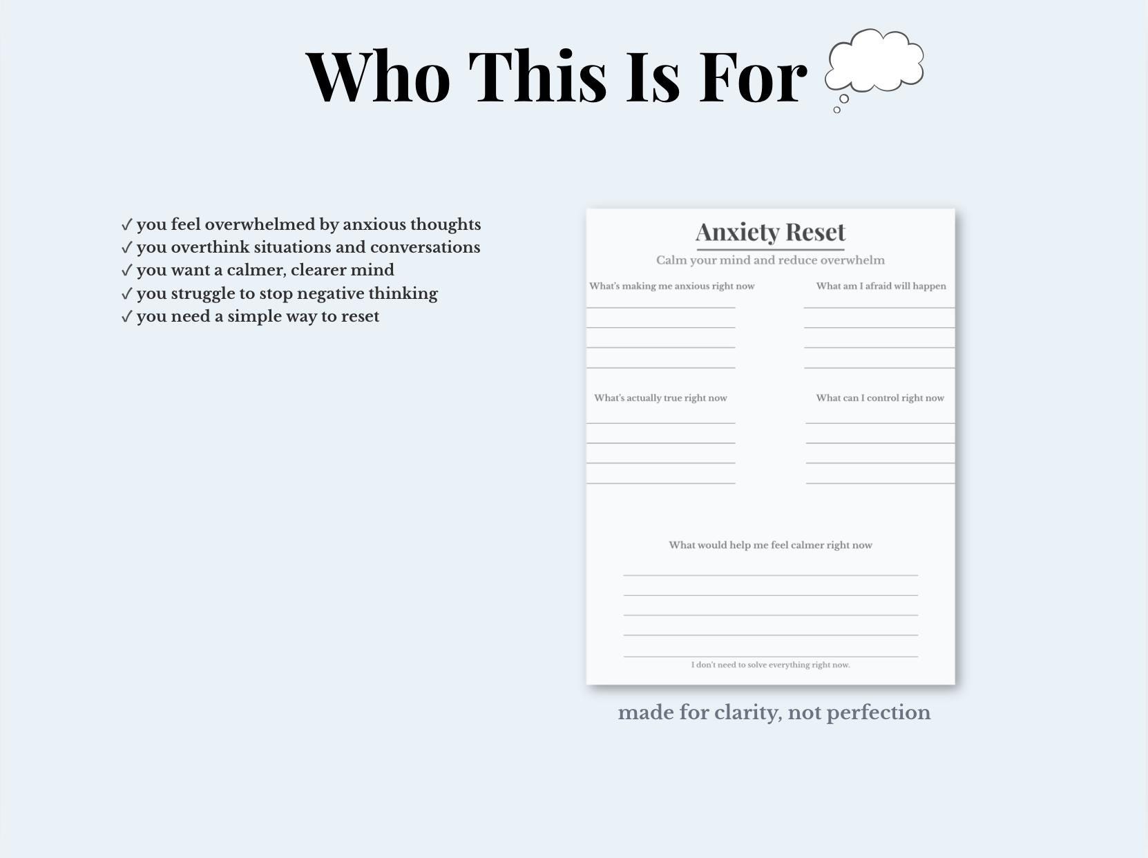 Anxiety Reset Worksheet Printable | Calm Your Mind & Reduce ...