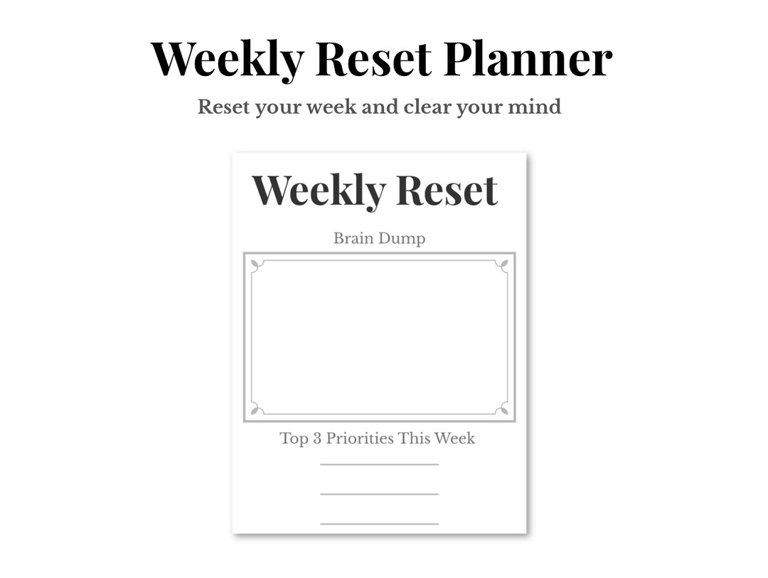 Weekly Reset Planner Printable | Weekly Brain Dump Worksheet | Top 3 ...