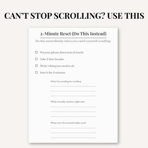 Can’t Stop Scrolling? 2-Minute Reset Printable | Stop Doomscrolling, Productivity Tool, Focus Planner