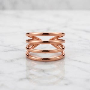 Handmade Copper Four Band Open Stack Ring – Modern Minimalist Wide Band Gift