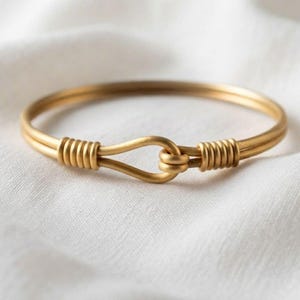 Brass Hook and Eye Bangle - Wire Wrapped Double Band Bracelet - Minimalist Cuff for Her