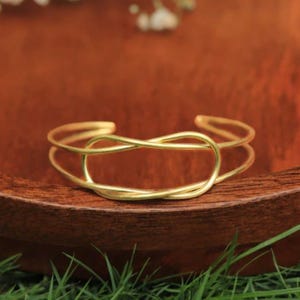 Twist Loop Adjustable Brass Bracelet - Elegant Double Line Brass Bangle - Gift For Her