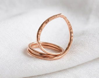Gehämmertes Kupfer Ring Set - schmale minimalistische Bänder, Boho Schmuck für jeden Tag