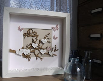 Personalized Family Tree Box Frame: Handmade Wooden Keepsake Gift.