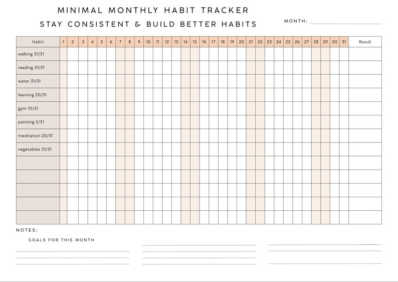 Minimal Monthly Habit Tracker Printable PDF | Simple Habit Tracker ...
