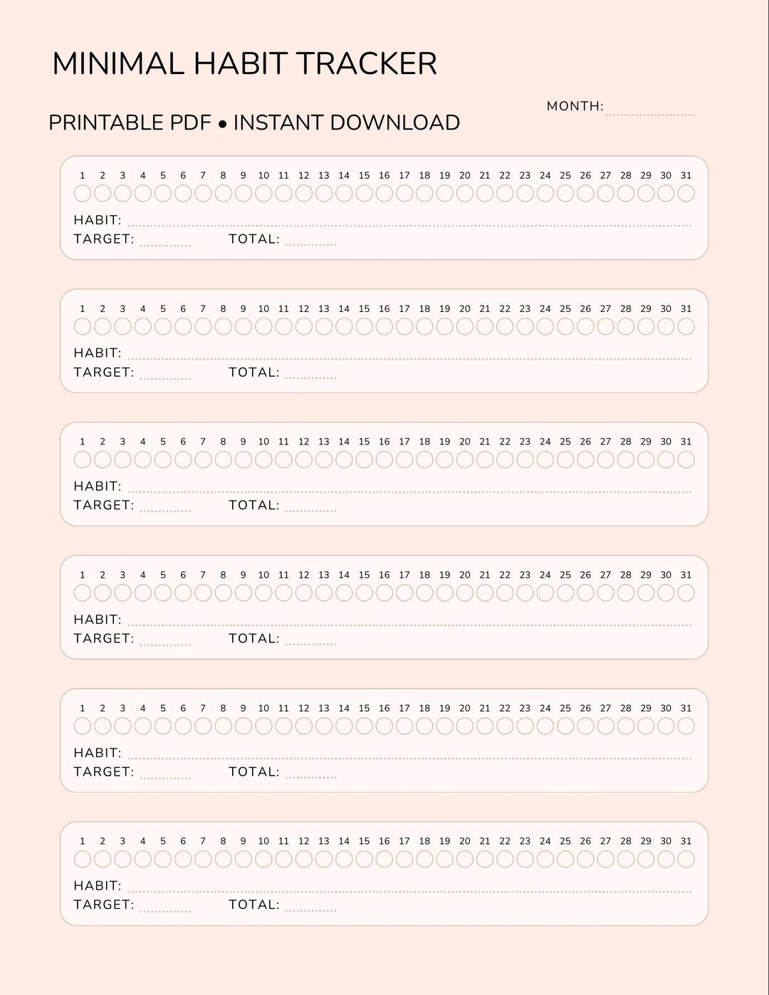 Minimal Habit Tracker Printable PDF | Monthly Habit Tracker | Daily ...