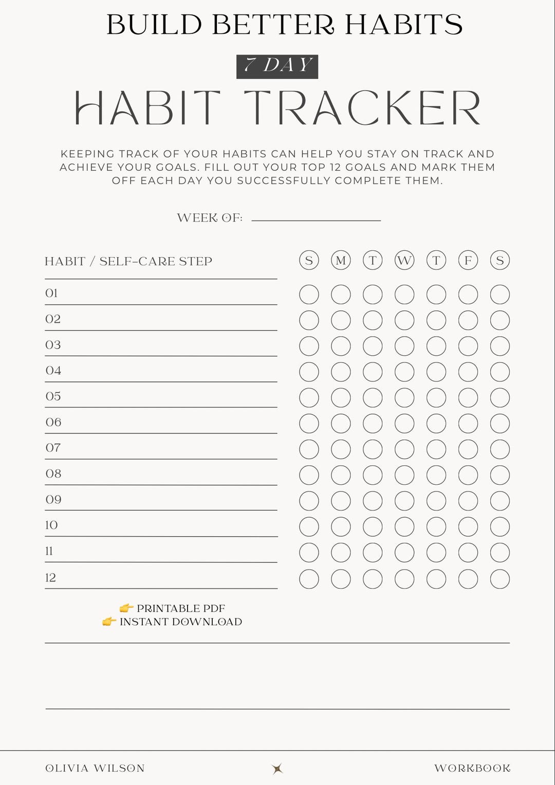 Weekly Habit Tracker Printable PDF | 7 Day Habit Tracker | Minimal ...