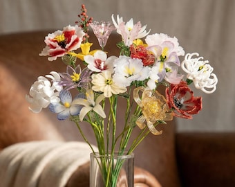Regalo floral de vidrio soplado a mano para mamá y abuela.