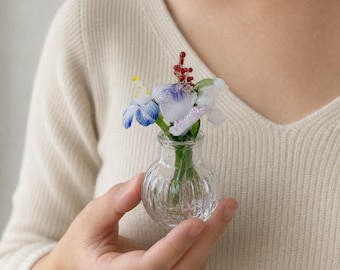 Buquê de flores de vidro em vaso pequeno para decoração de prateleiras e penteadeiras