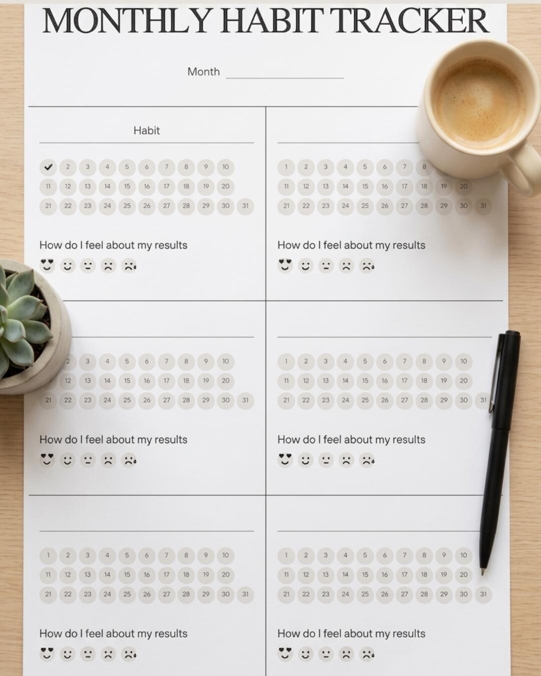 Monthly Habit Tracker Printable PDF, Minimal Habit Tracker, Daily ...