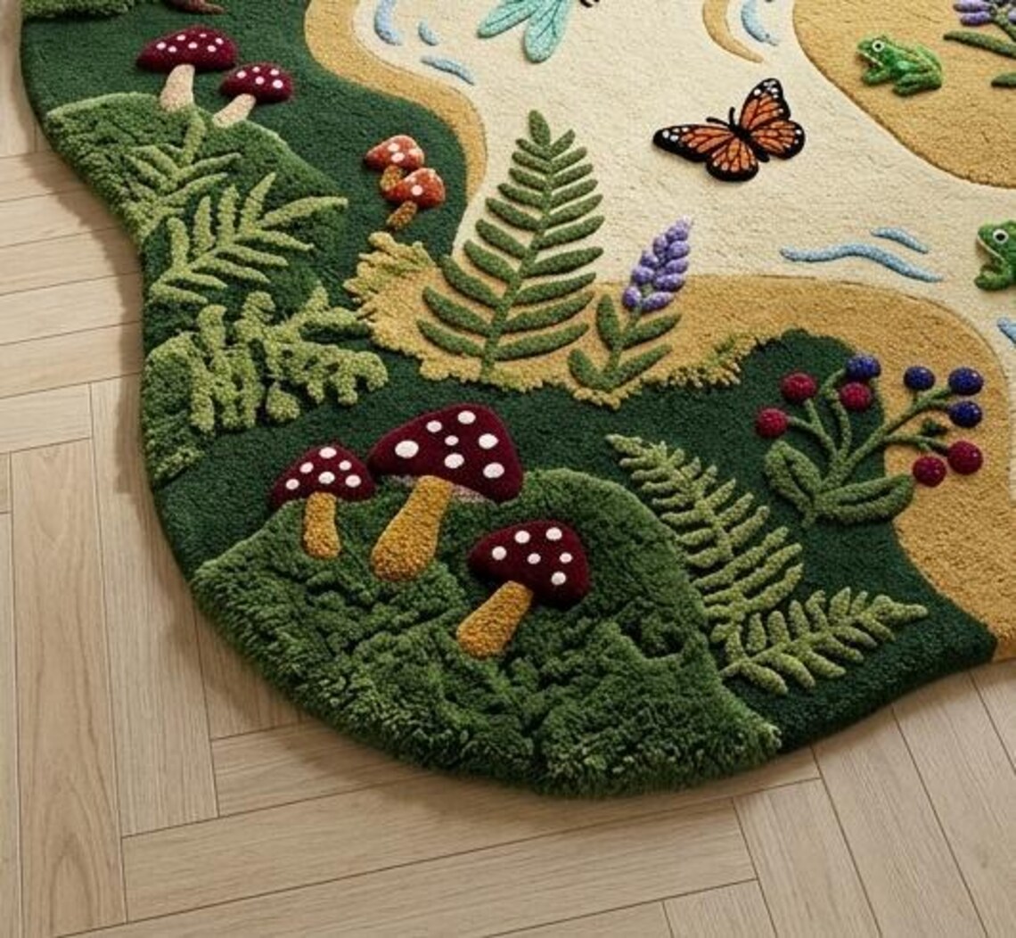 Frog Rug Tufted Kids Nature Play Rug Pond Forest Tufted Wool Nursery Frog Carpet Kids ...