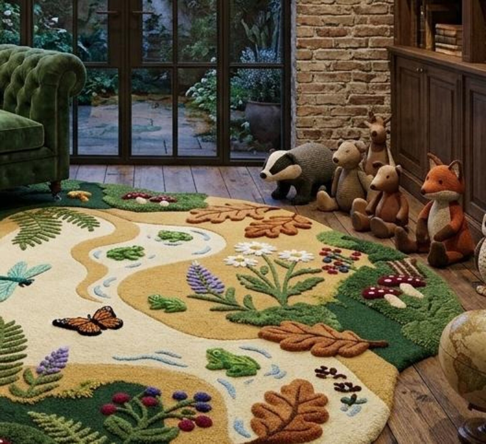 Kids Nature Play Rug Pond Forest Tufted Wool Nursery Frog Carpet Kids ...