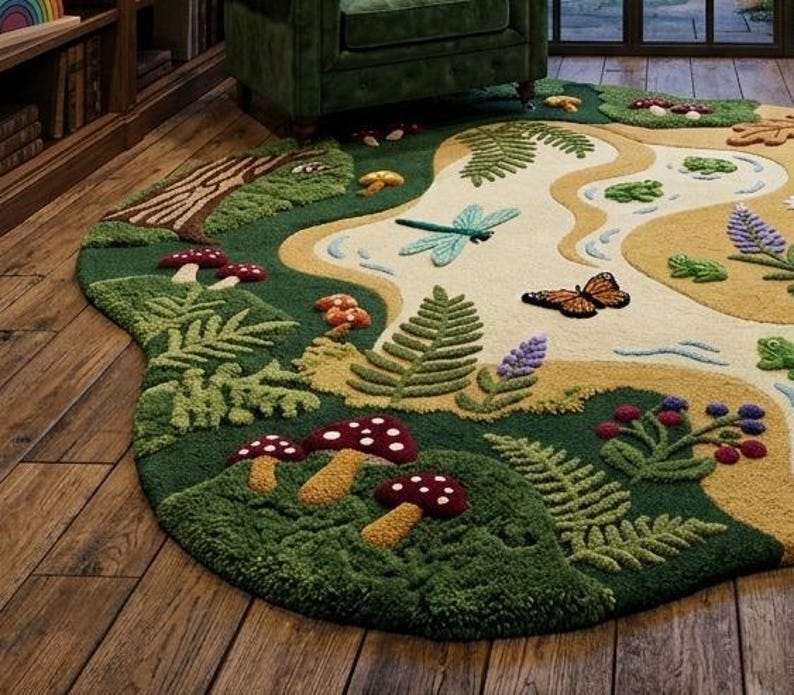 Kids Nature Play Rug Pond Forest Tufted Wool Nursery Frog Carpet Kids ...
