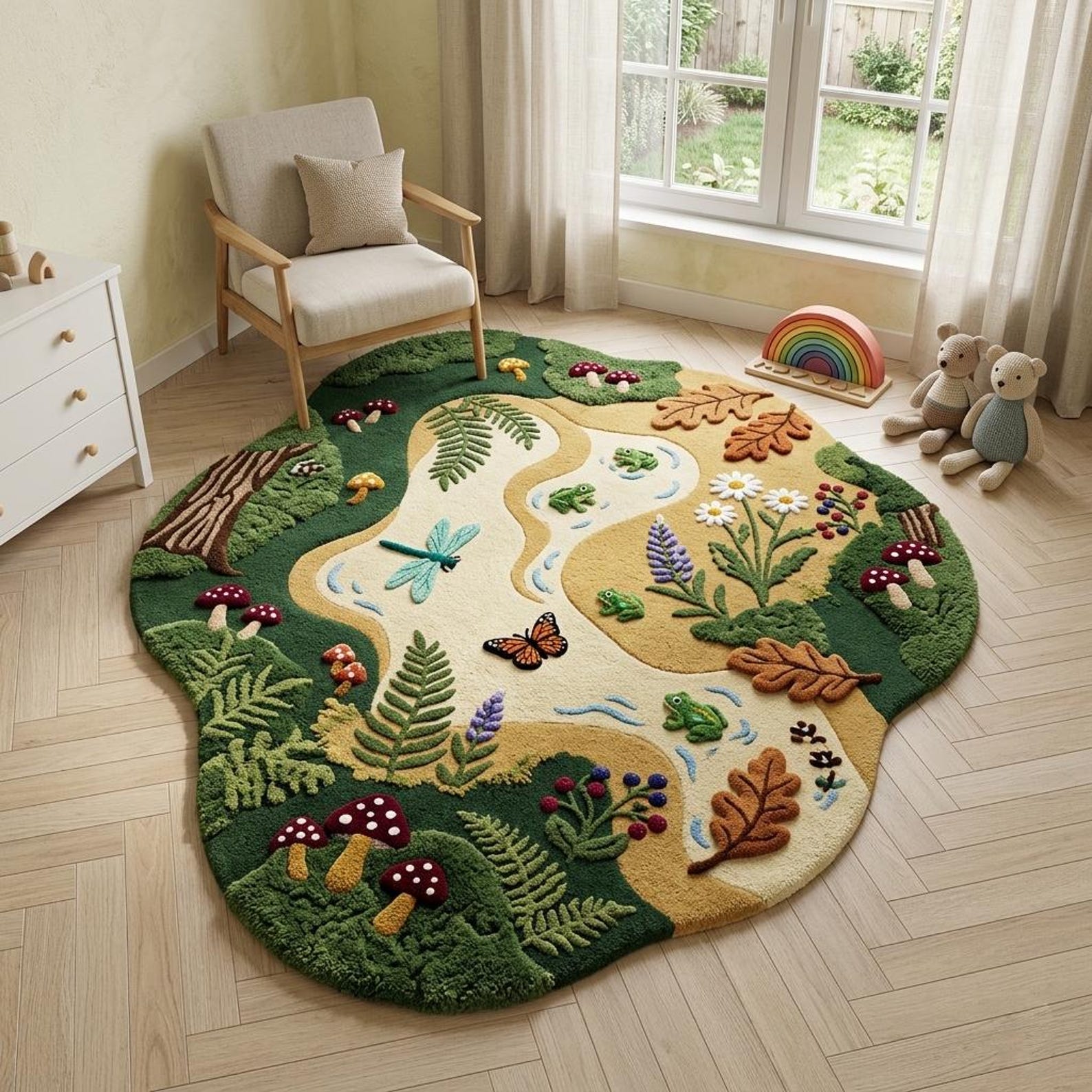 Kids Nature Play Rug Pond Forest Tufted Wool Nursery Frog Carpet Kids ...