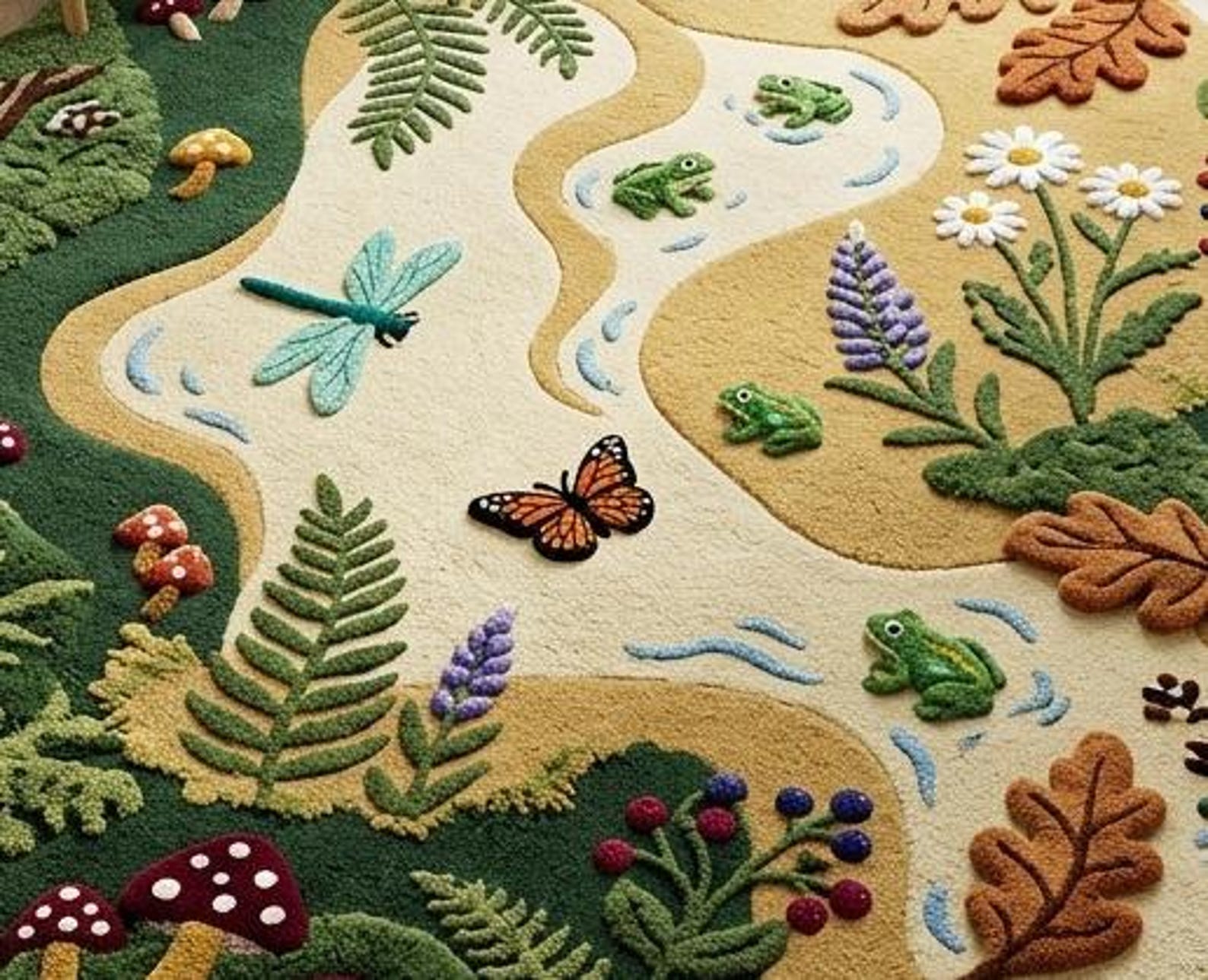Kids Nature Play Rug Pond Forest Tufted Wool Nursery Frog Carpet Kids ...