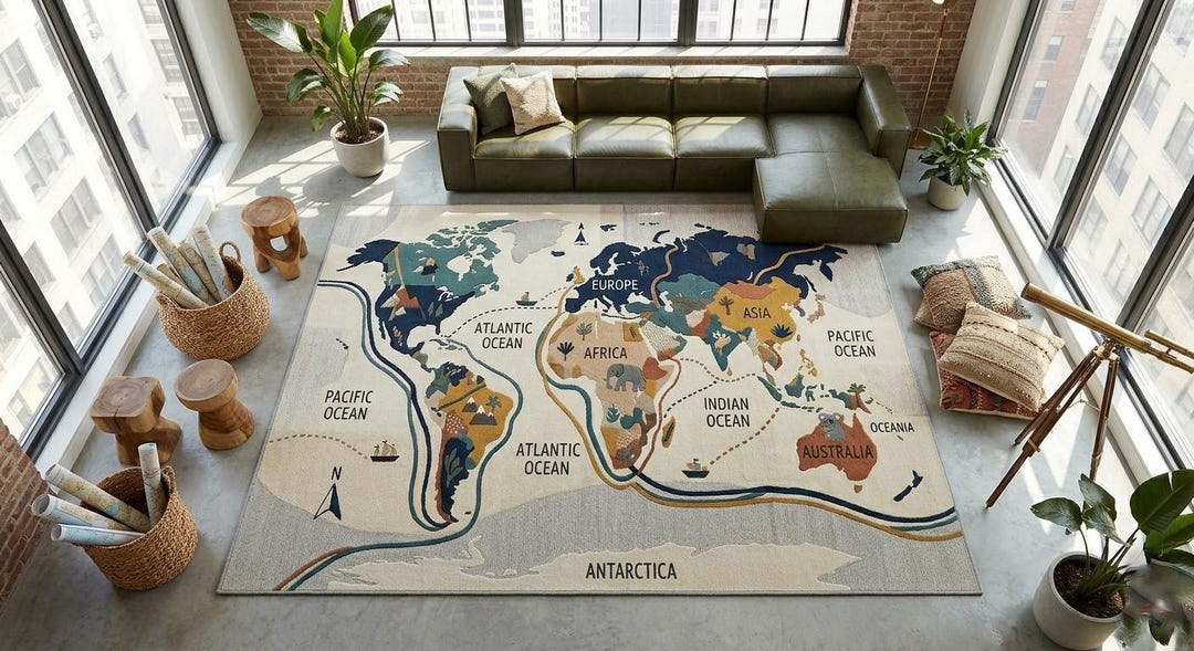 World Map Area Rug, Kids Educational Carpet, Montessori Learning Rug ...