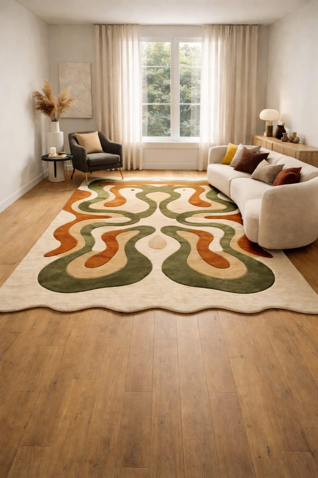 Organic Abstract Green Hand Tufted Rug Modern Area Rug,sculpted Living ...