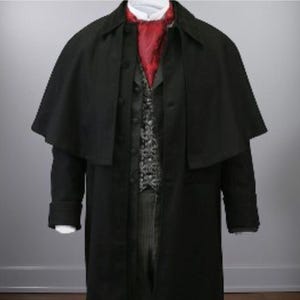 Abrigo de lana negro para hombre, capa victoriana