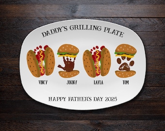 Custom Handprint Grilling Plate for Dad, Personalized Father's Day Gift, BBQ Serving Tray, Gift for Husband, Grill Master