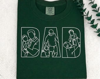 Custom Line Art Dad Portrait Shirt, Personalized Father Child Outline Tee
