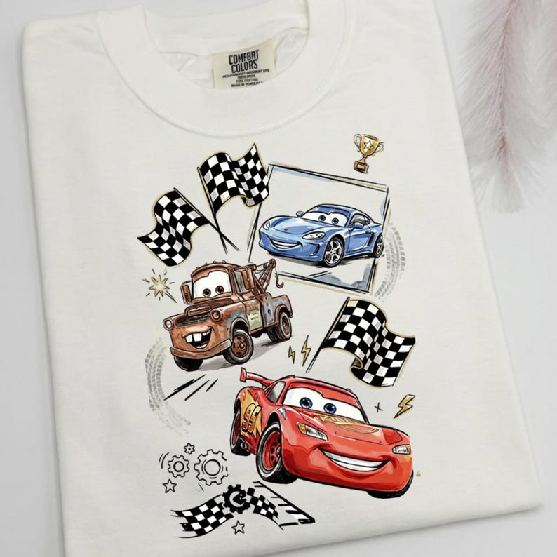 Lightning McQueen png, Disney Cars Racing Tee, Mater Tow Truck Shirt, Pixar Cars Birthday, Race Car Kids T-Shirt, Lightning McQueen tshirts immagine 1