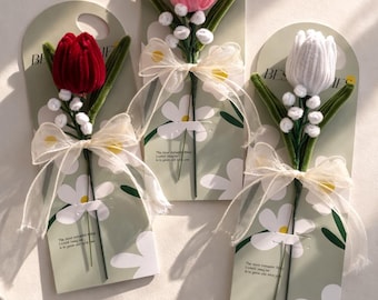Pipe Cleaner Tulip Bouquet, Handmade Tulip Gift, Mini Tulip Flower Card, Cute Spring Gift, Mother’s Day Gift, Teacher Gift, Desk Decor, Hand