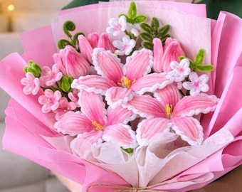 Ramo de flores rosas hecho a mano, arreglo de lirios eternos y tulipanes, regalo de cumpleaños, regalo de aniversario