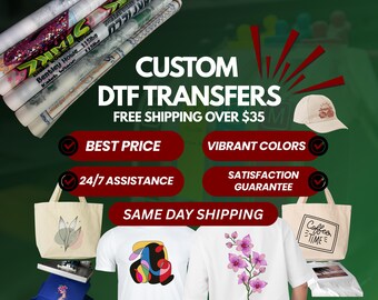 DTF Transfers & Gang Sheet Prints,Print by Size, Direct to Film, Hot Peel Transfer