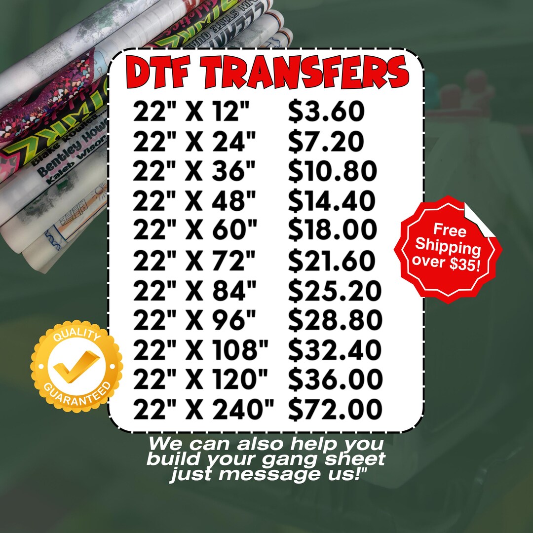 Custom DTF Transfers, Gang Sheets, Direct to Film Prints, Hot Peel Heat ...