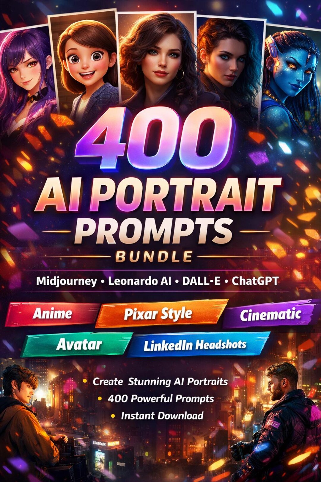 400 AI Portrait Prompts Bundle | Anime, Pixar, Cinematic Styles ...