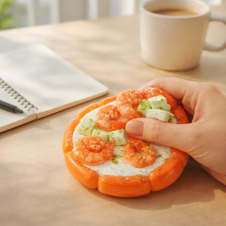 Handmade Shrimp Pizza Squishy, Silicone Slow-rise Fidget, Kawaii Gift ...