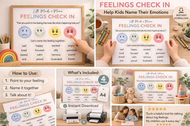 Feel. Check Sign Feelings Check-in Chart for Kids | Help Children Name Big Emotions ...