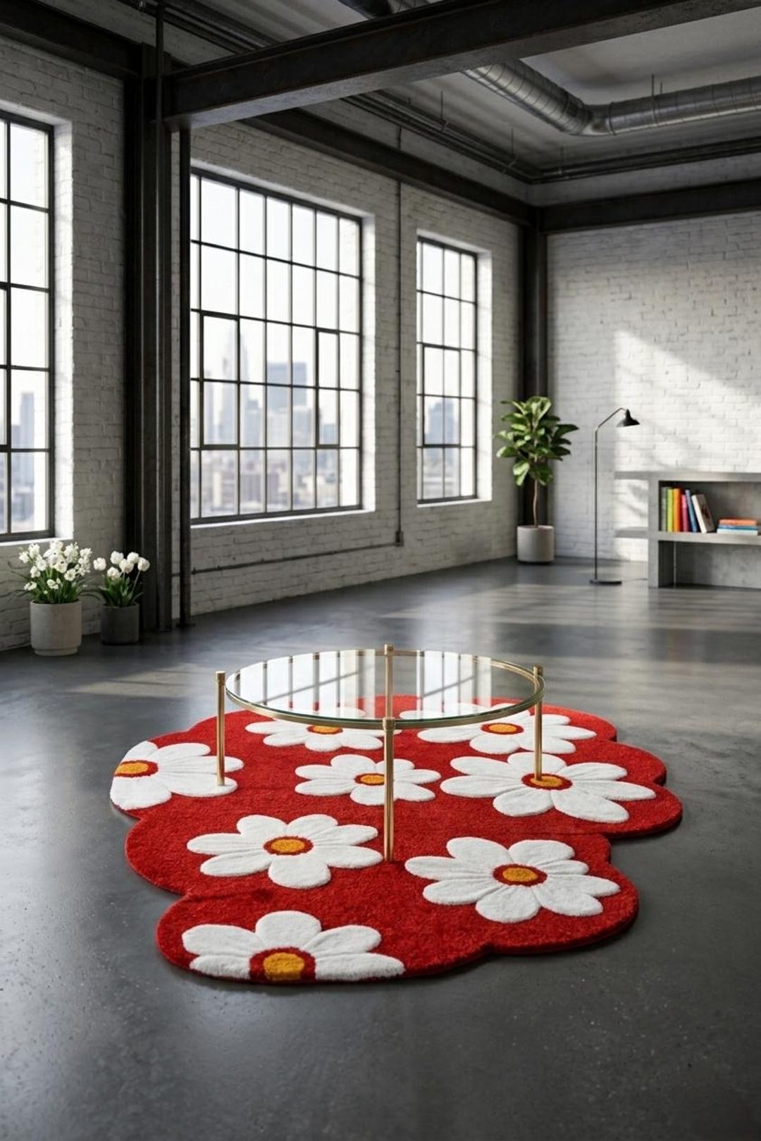 Red Daisy Tufted Rug – Handmade Floral Area Accent Carpet - Etsy