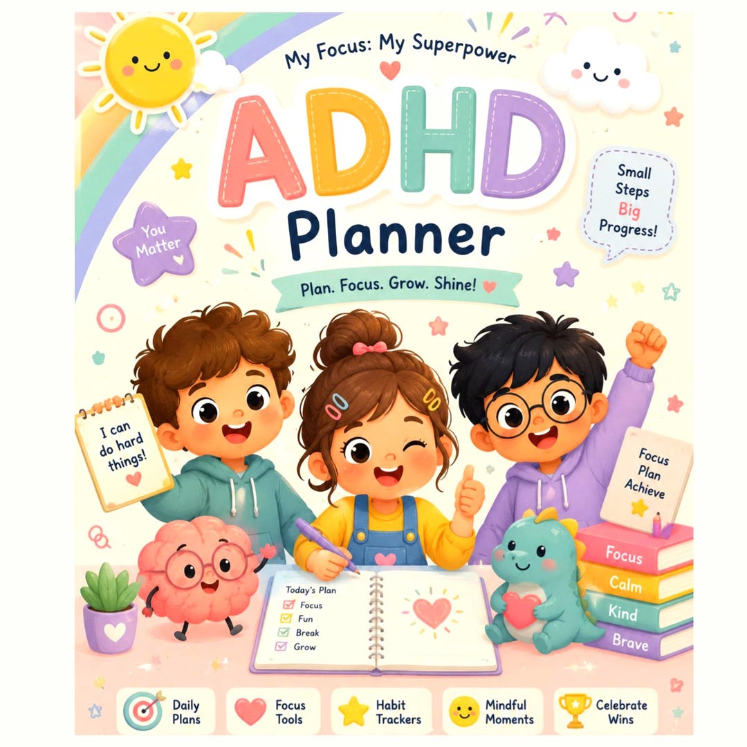 ADHD Planner for Kids Printable | Daily Focus Tracker, Executive ...