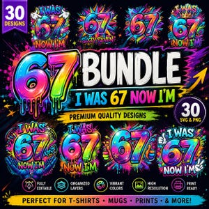 67th Birthday Bundle, 30 Colorful Graffiti SVG PNG Designs (Digital Download)