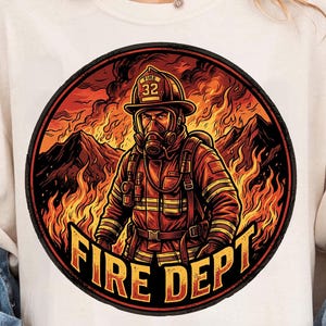 Firefighter PNG, Hero Fire Rescue Badge Design, Wildfire Combat Emblem Graphic, Vintage Fireman Patch Style Sublimation Shirt PNG Gift