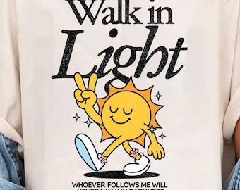Walk In Light png, christelijk zonneschijnontwerp, grafische retrozon, sublimatie bijbelvers, png, op geloof gebaseerde kunst