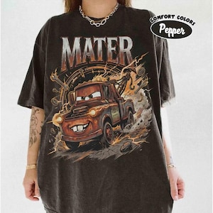 Vintage Tow Mater Shirt, Radiator Springs Disney Cars Comfort Colors Tee, Checkered Washed Disney Pixar Family Trip Graphic T-Shirt Gift image 2