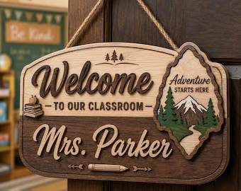Custom Adventure Star Here Teacher Name Wooden Sign, Personalized Teacher National Park Sign, Teacher Appreciation Gift, Back To School